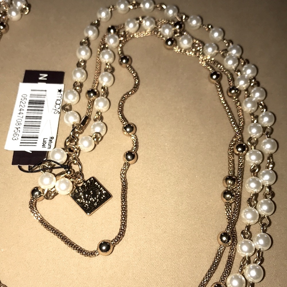 Anne Klein Double Stranded Bold Gold Faux Pearl Long Vintage Necklace